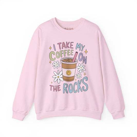 I Take My Coffee on The Rocks Heavy Blend™ Crewneck Sweatshirt – Cozy & Funny Healthcare Apparel Light Pink