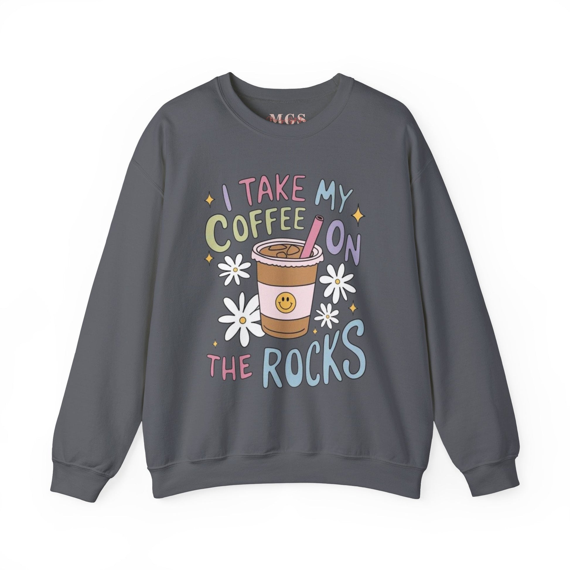 I Take My Coffee on The Rocks Heavy Blend™ Crewneck Sweatshirt – Cozy & Funny Healthcare Apparel Charcoal