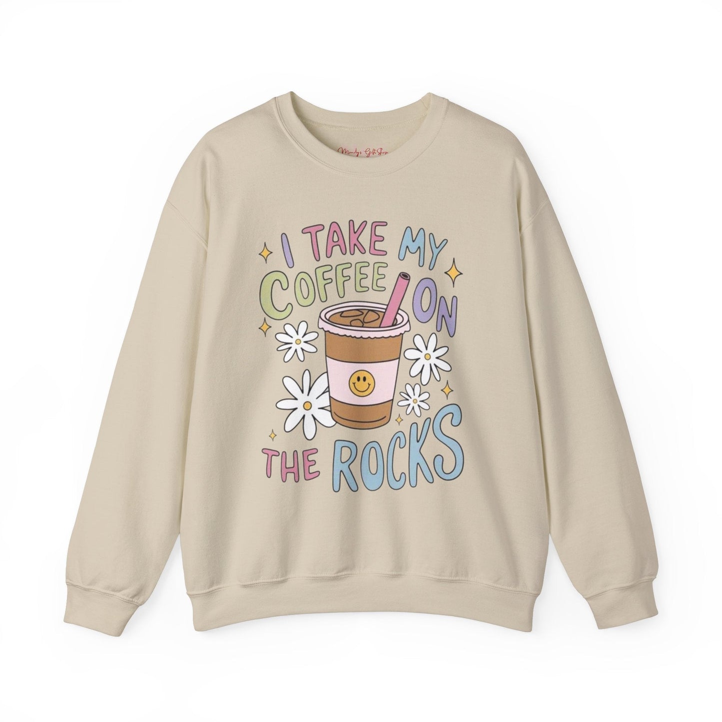 I Take My Coffee on The Rocks Heavy Blend™ Crewneck Sweatshirt – Cozy & Funny Healthcare Apparel Sand