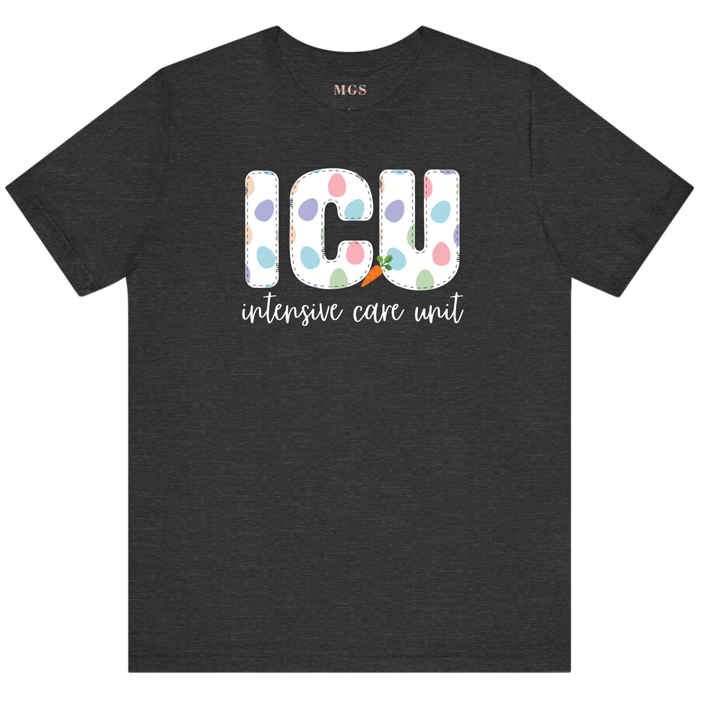 Intensive Care Unit (ICU) Easter Tee – Festive Healthcare Shirt for ICU Nurses & Medical Staff Dark Grey