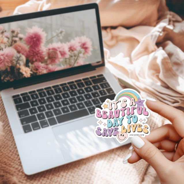 It’s a Beautiful Day to Save Lives Sticker – Cute Nurse Vinyl Decal for Laptop, Water Bottle, or Clipboard | RN Gift | Pastel Rainbow