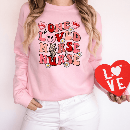 Loved Nurse Valentine Crewneck Sweatshirt Light Pink Long
