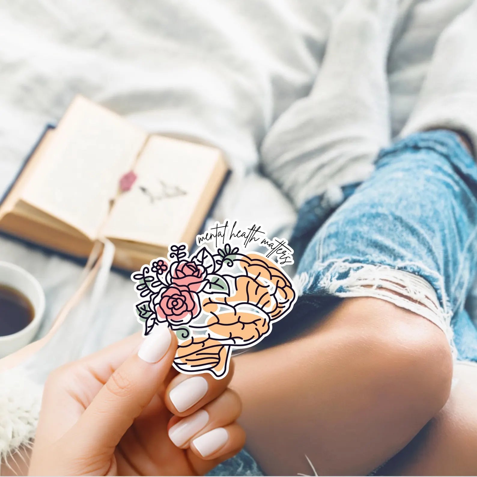 Mental Health Matters Brain Die-Cut Sticker – Inspirational Healthcare Sticker for Mental Health Awareness