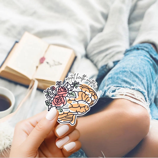 Mental Health Matters Brain Die-Cut Sticker – Inspirational Healthcare Sticker for Mental Health Awareness
