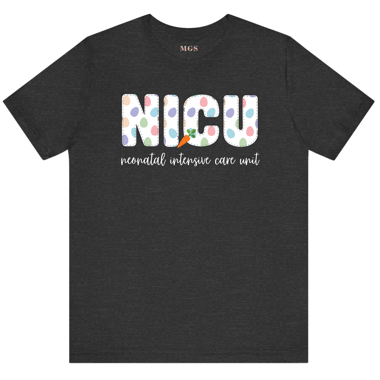 Neonatal Intensive Care Unit (NICU) Easter Tee – Festive Healthcare Shirt for NICU Nurses & Staff Dark Grey