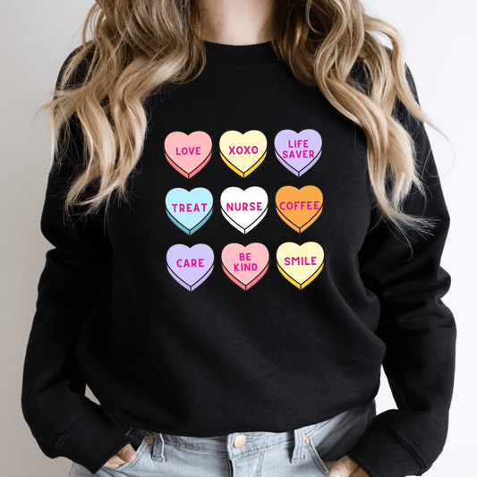 Nurse Conversation Hearts Sweatshirt – Valentine’s Day Nurse Crewneck Black Long