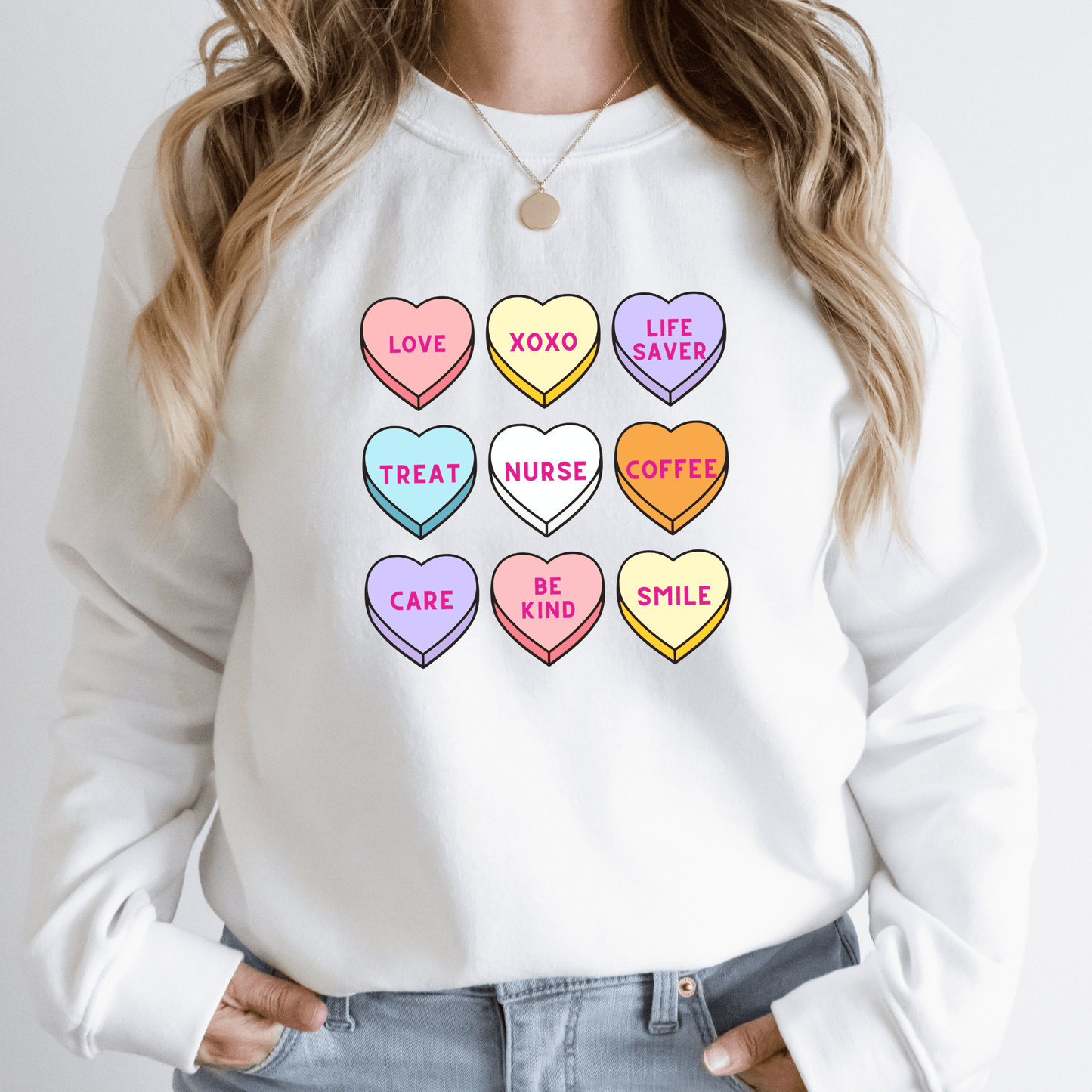 Nurse Conversation Hearts Sweatshirt – Valentine’s Day Nurse Crewneck White Long
