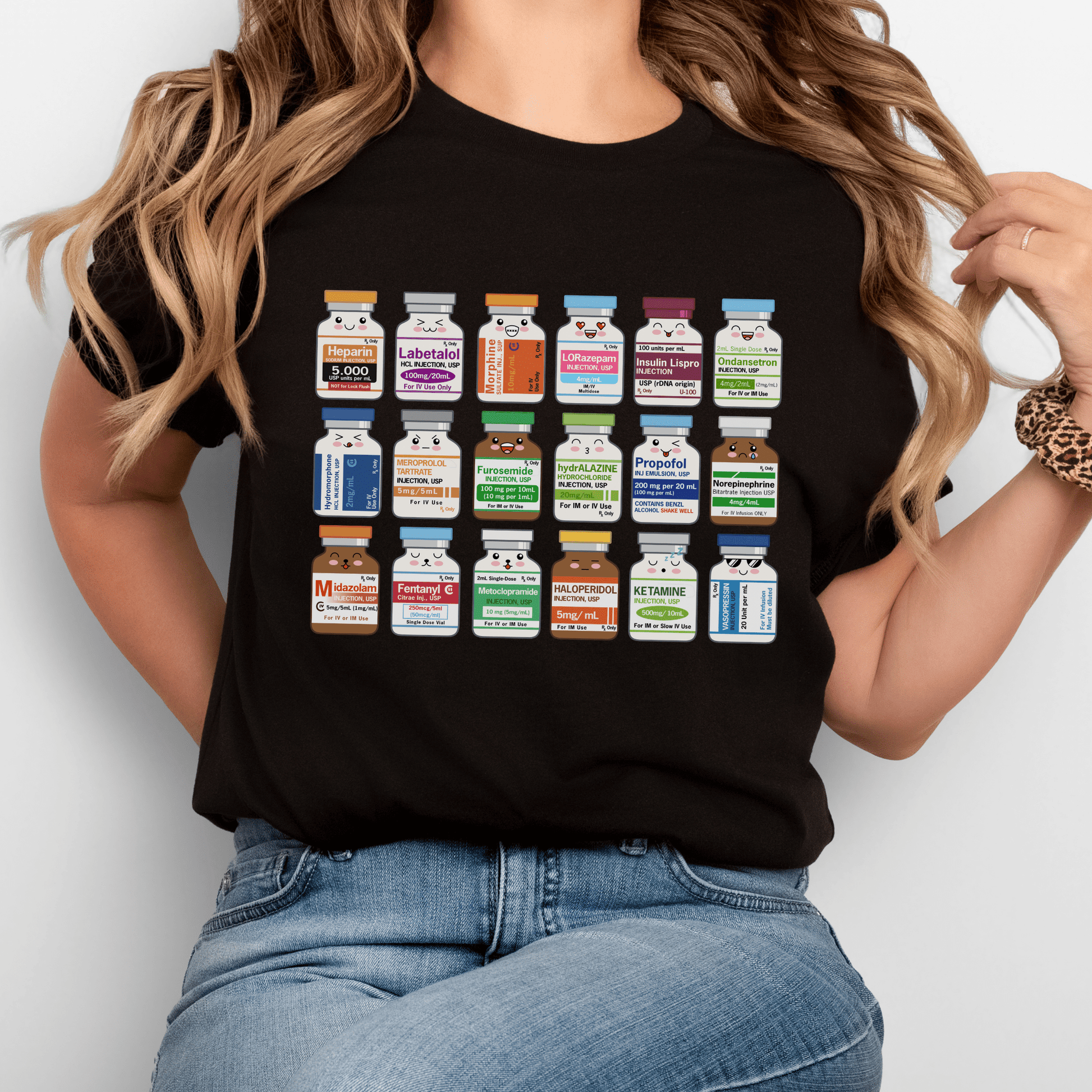 Nurse & Medic Medication List T-Shirt – Sedatives & Prescription Drugs Graphic Tee Black