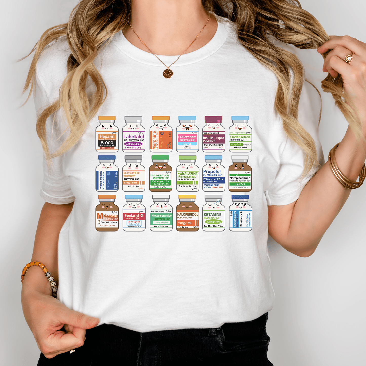 Nurse & Medic Medication List T-Shirt – Sedatives & Prescription Drugs Graphic Tee White