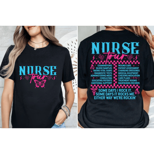 Nurse Tour Shirt – Funny Rock Concert-Inspired Nursing Tee for RNs, CNAs, and Healthcare Workers