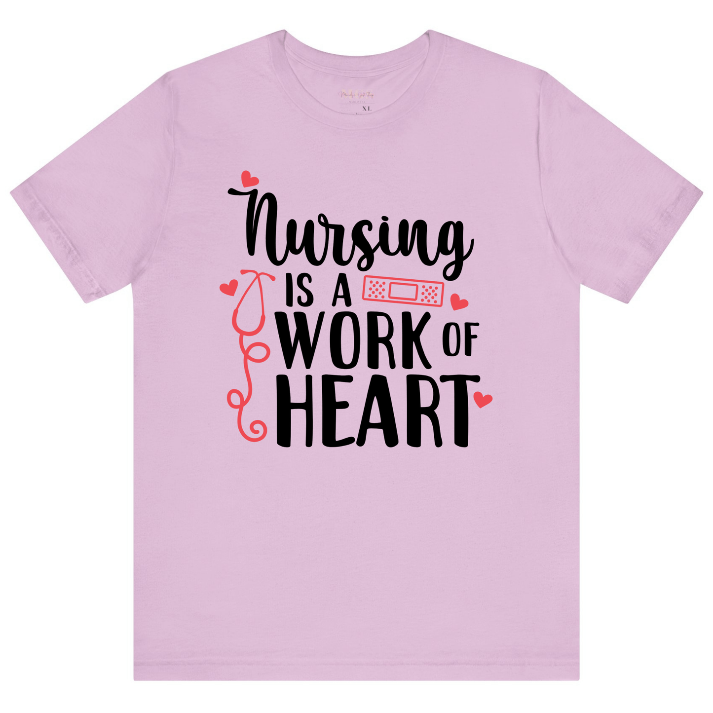 Nursing Is A Work of Heart Women’s Adult T-Shirt – Inspirational Healthcare Apparel for Nurses Lilac