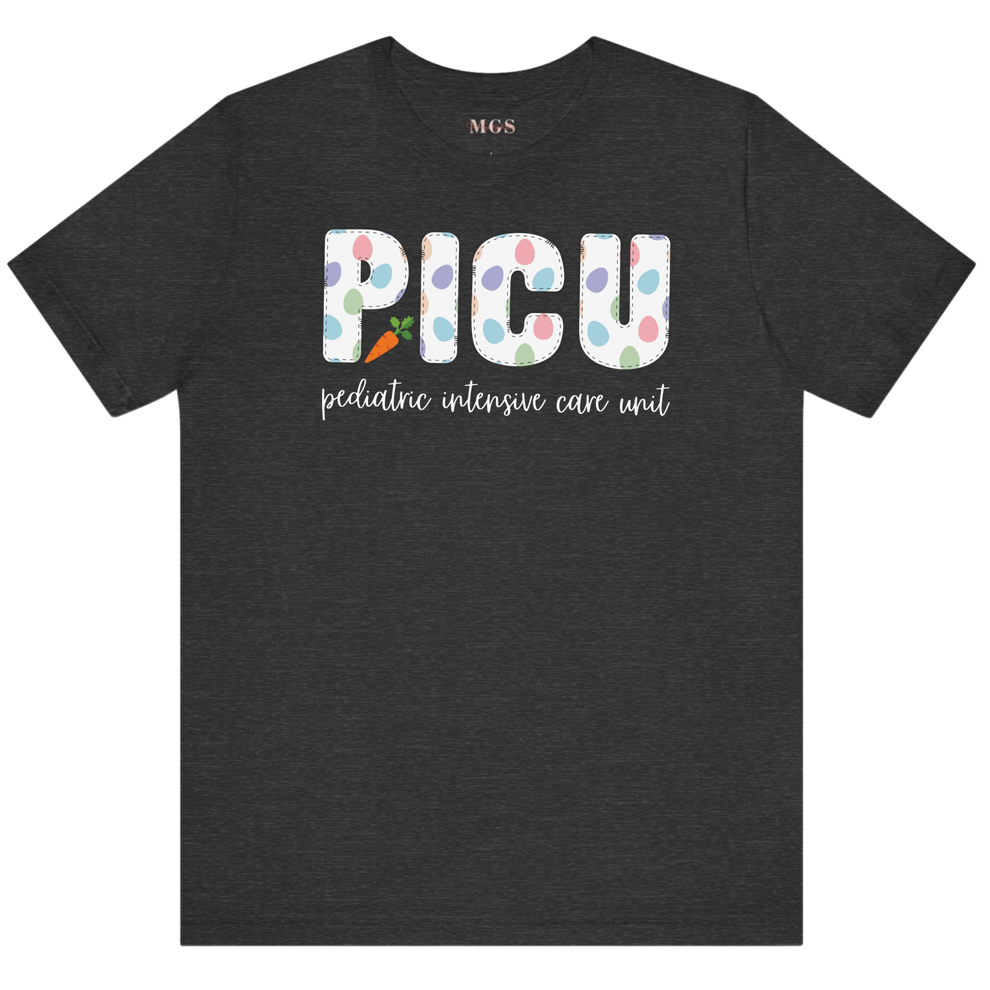 Pediatric Intensive Care Unit (PICU) Easter Tee – Festive Healthcare Shirt for PICU Nurses & Staff Dark Grey