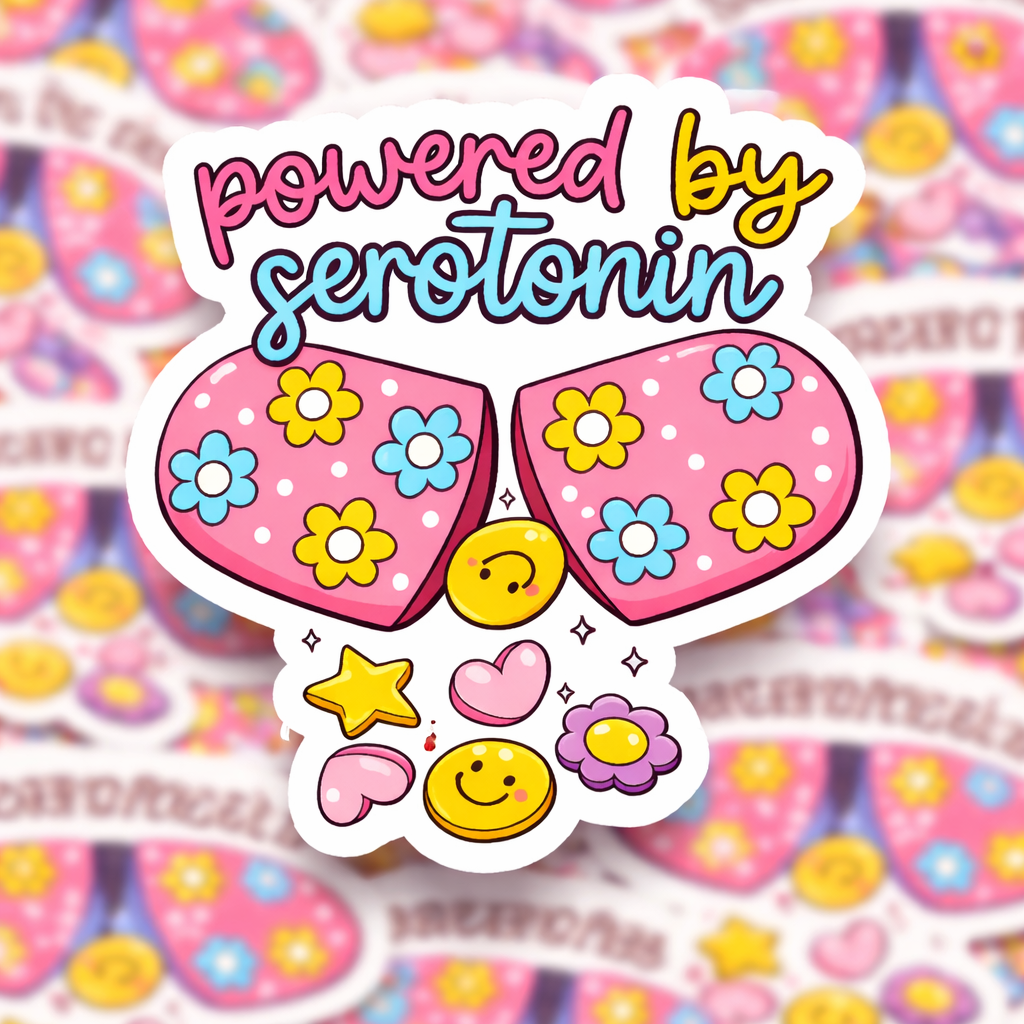 Powered By Serotonin Vinyl Sticker | Laptop, Tumbler, Mental Health