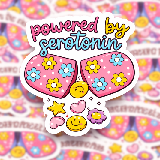 Powered By Serotonin Vinyl Sticker | Laptop, Tumbler, Mental Health