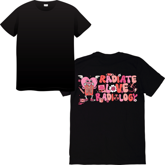 Radiate Love Radiology Valentine’s Day T-Shirt – Charming Healthcare Apparel for Radiologists