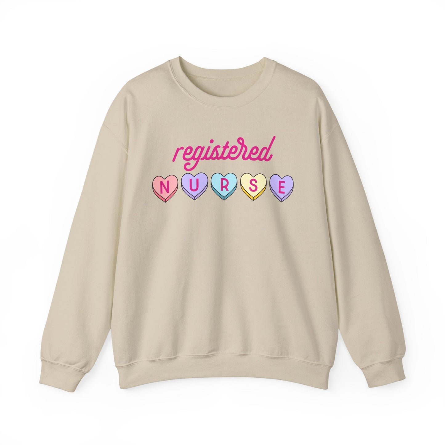 Registered Nurse Hearts Crewneck Sweatshirt Sand Long