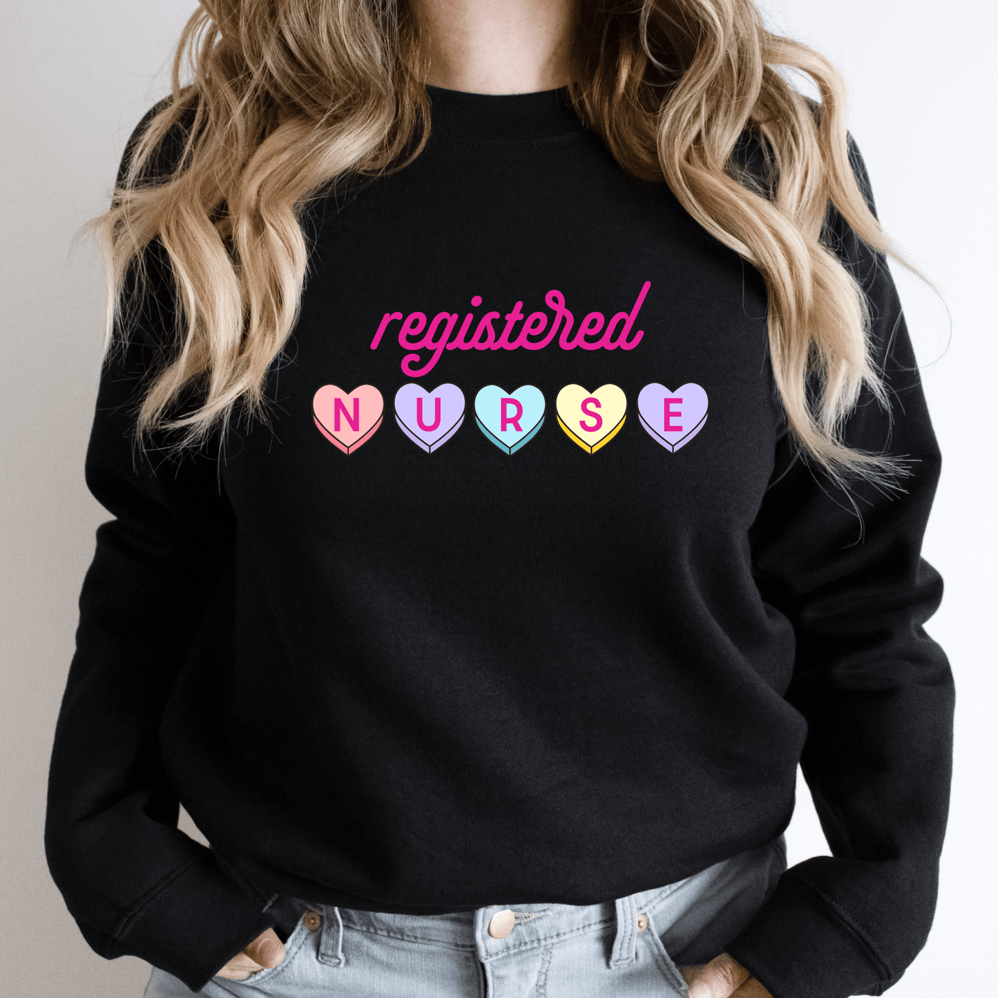 Registered Nurse Hearts Long Sleeve Shirt Black