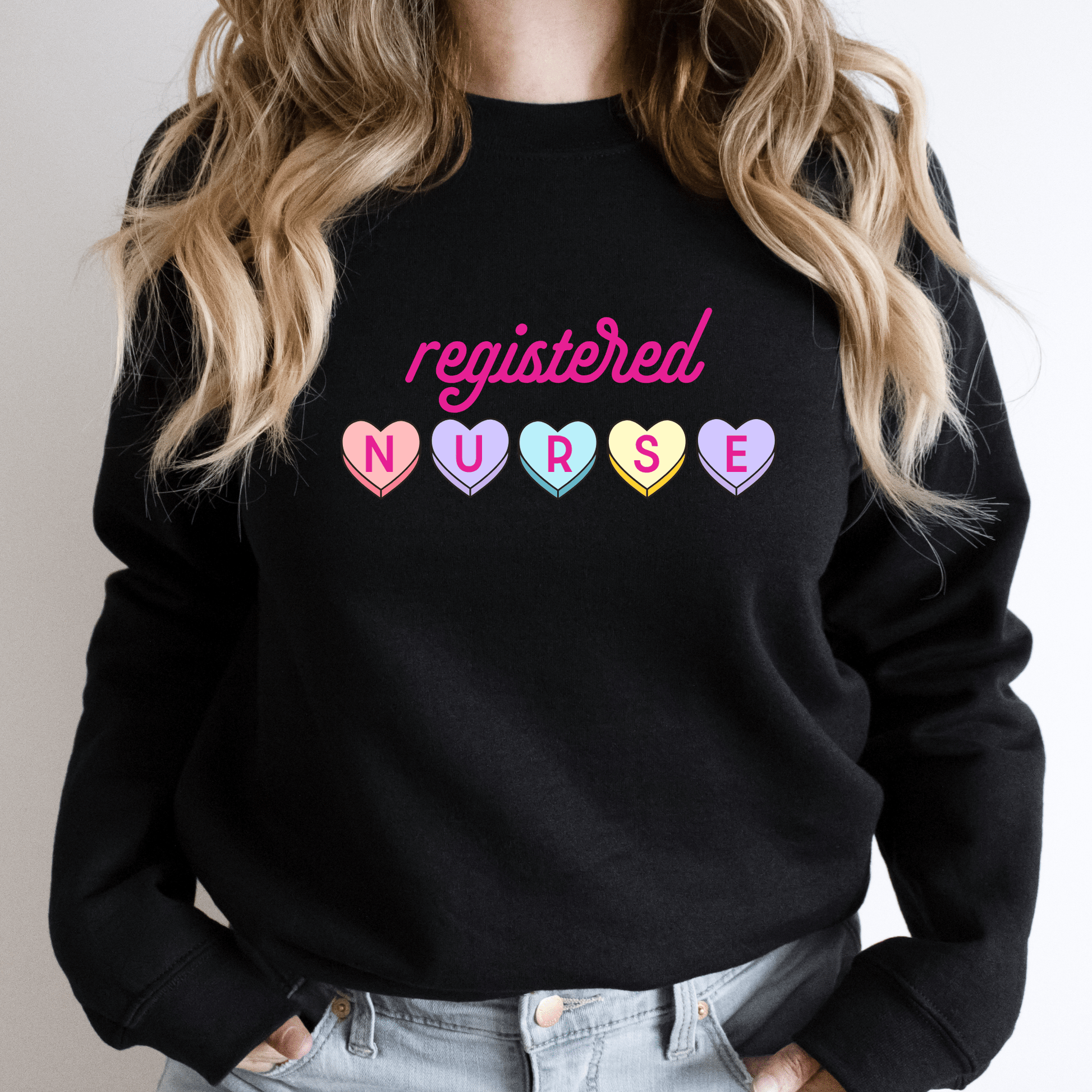 Registered Nurse Hearts Long Sleeve Shirt Black