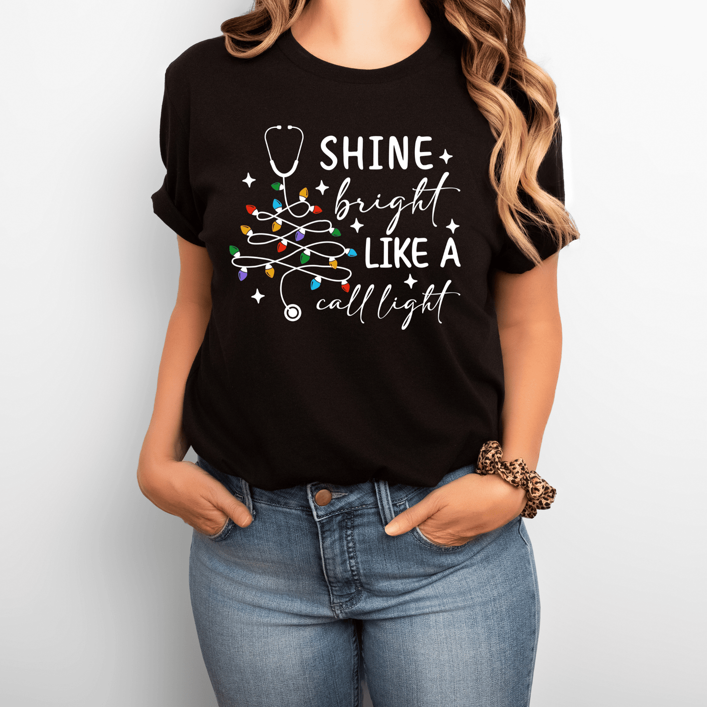 Shine Bright Like a Call Light Shirt – Funny Nurse Tee for Healthcare Workers, CNAs & Medical Staff