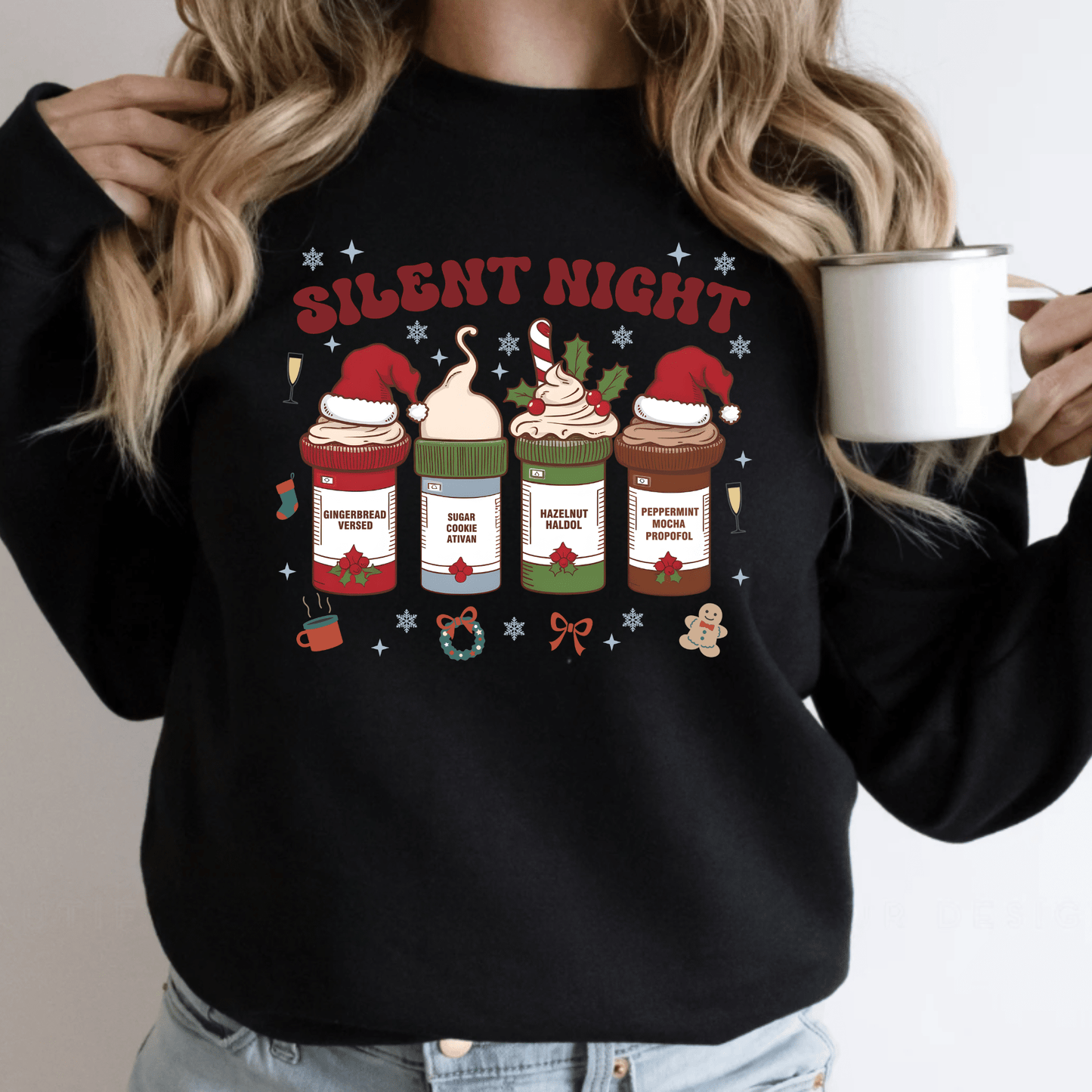 Silent Night Nurse Crewneck – Funny Medical Staff Gift Black