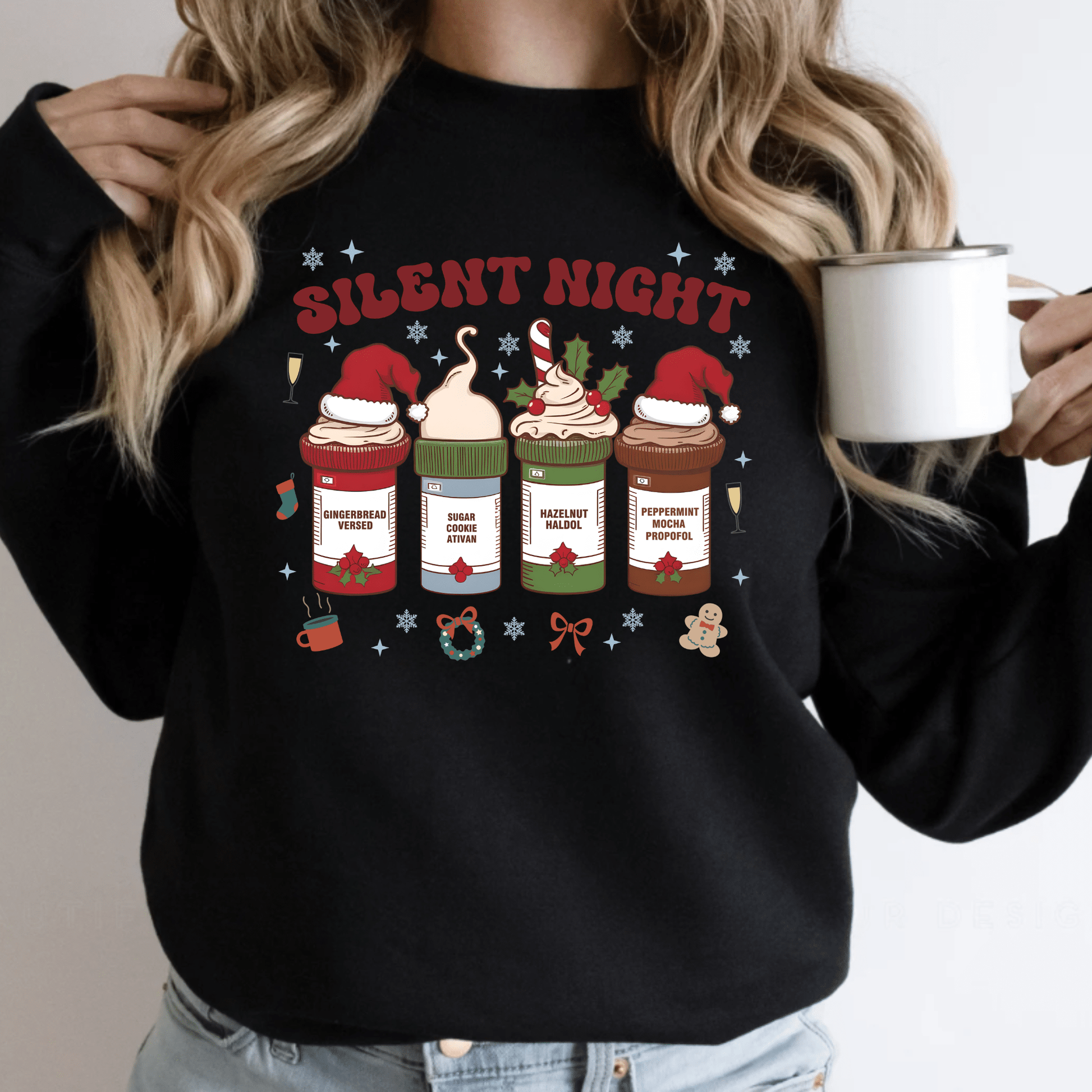 Silent Night Nurse Crewneck – Funny Medical Staff Gift Black
