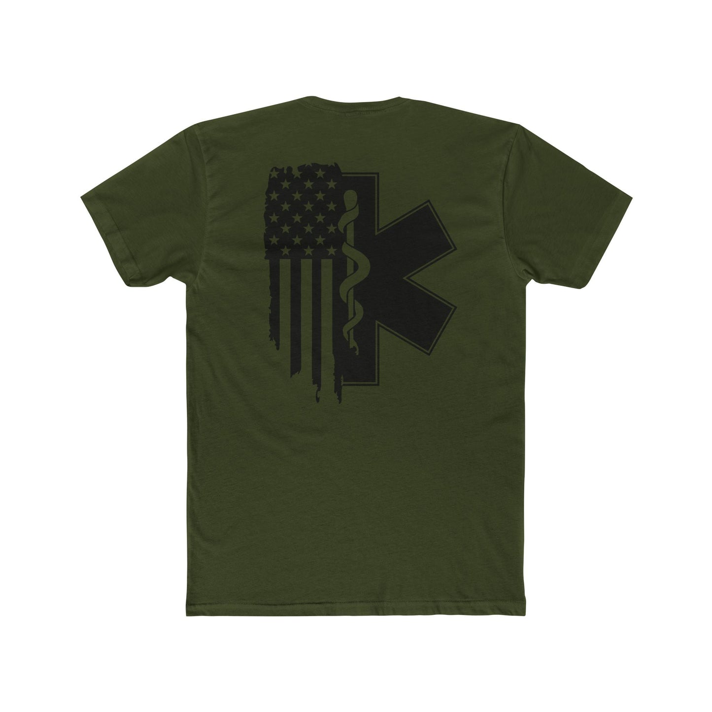 Star of Life EMS Shirt – EMT Paramedic American Flag First Responder Apparel Military Green