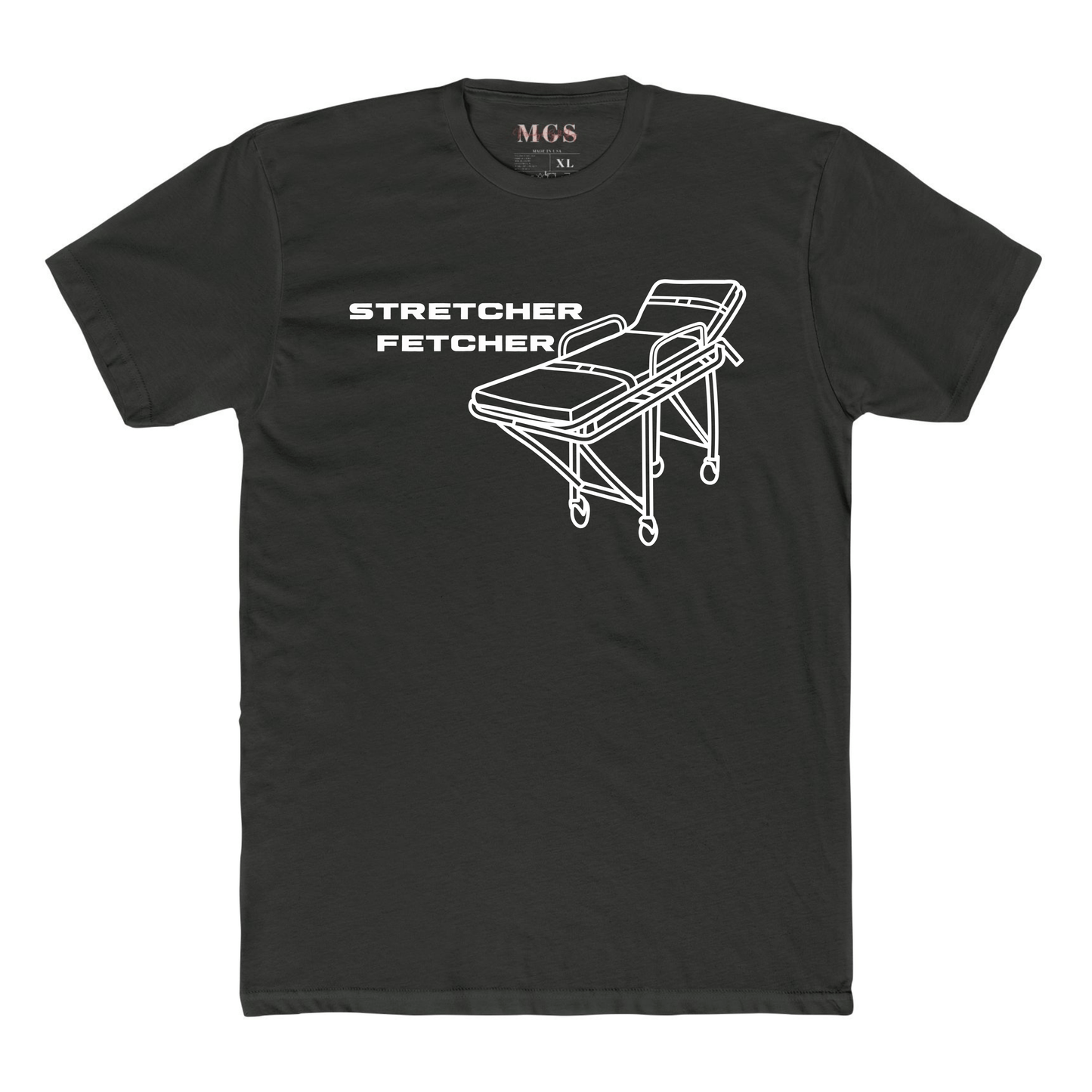 Stretcher Fetcher EMS Adult T-Shirt – Humorous EMS Apparel for Paramedics & EMTs Dark Heather Gray