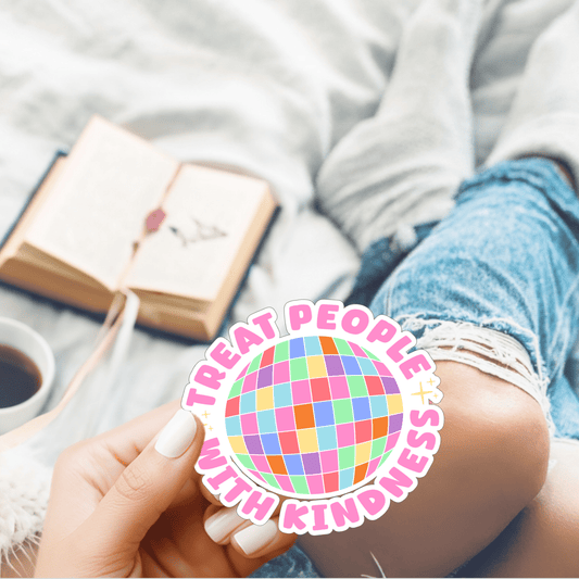 Treat Everyone With Kindness Retro Disco Die-Cut Sticker – Positive Healthcare Accessory for Nurses & Professionals