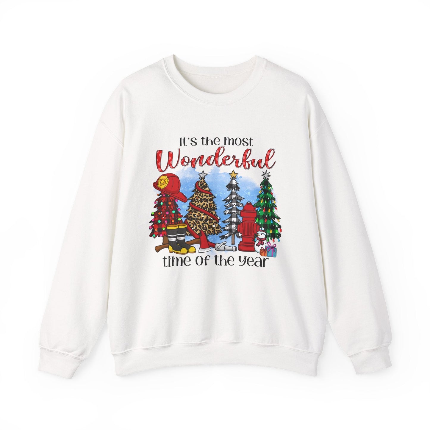 What a Wonderful Time of Year Crewneck – Funny Christmas Firefighter Paramedic Sweatshirt for First Responders & EMS | Holiday Fire Dept Gift White