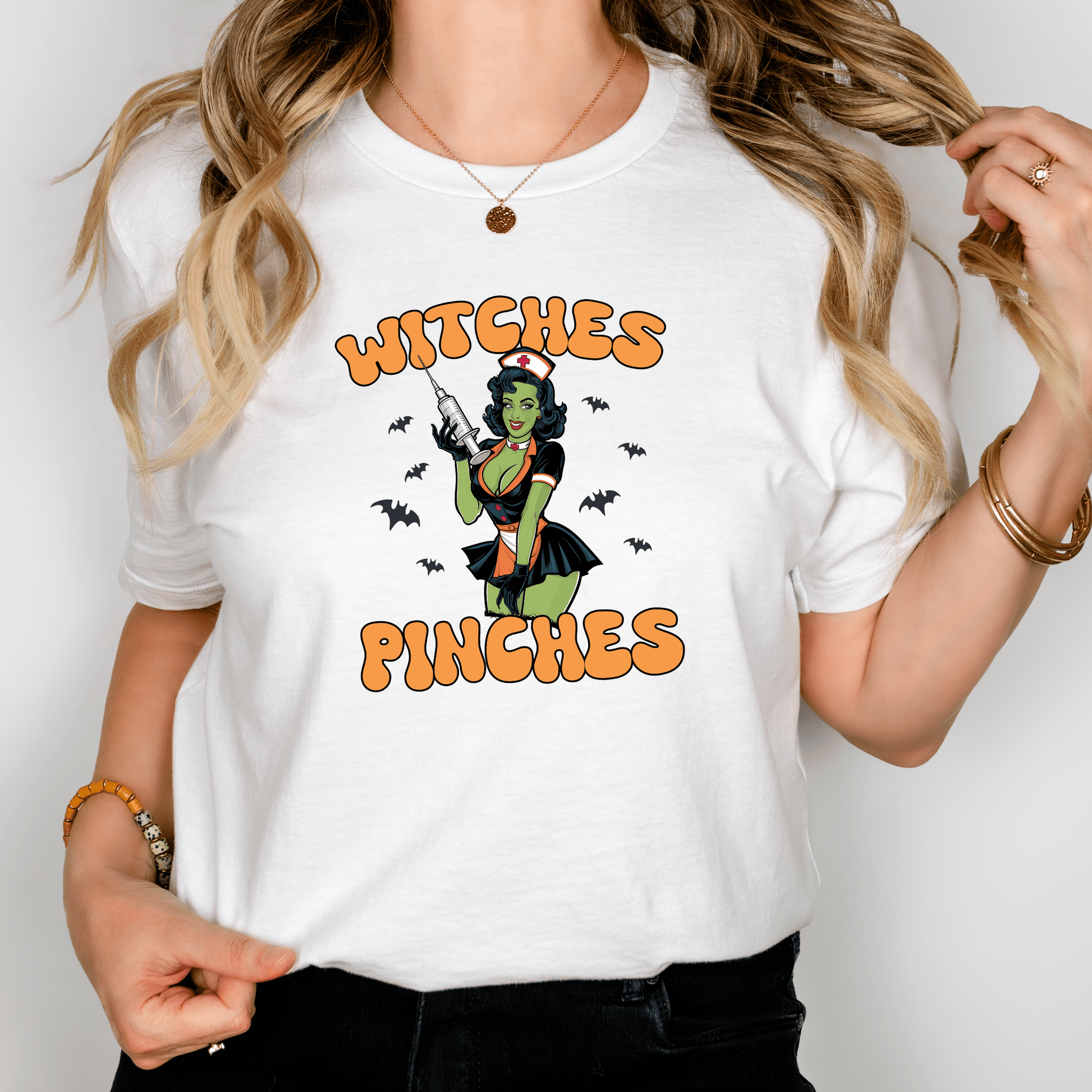 Witches Get Pinches Nurse Halloween Shirt – Sexy Witch Nurse Syringe Tee for Spooky Season
