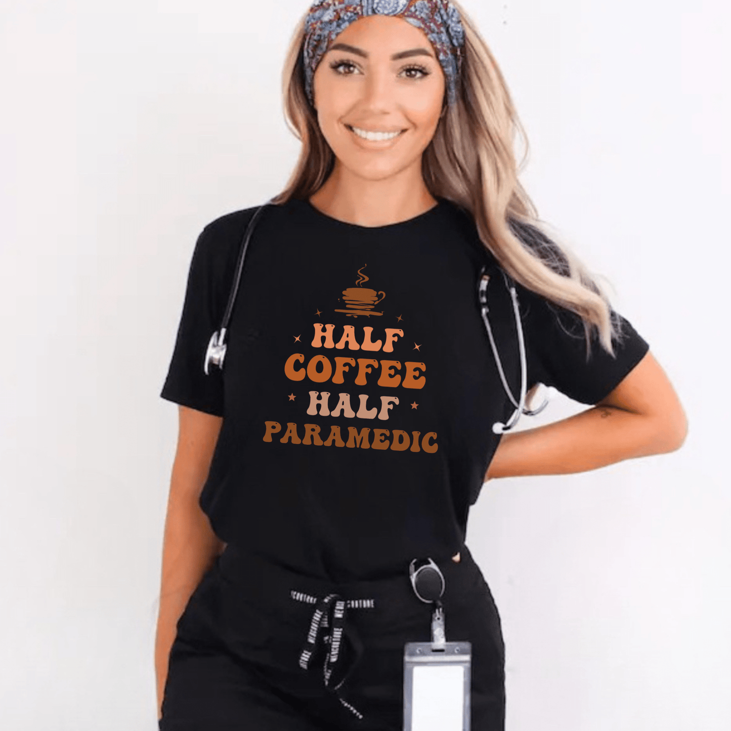 Women’s Half Coffee Half Paramedic T-Shirt – Funny Paramedic Gift Tee Black