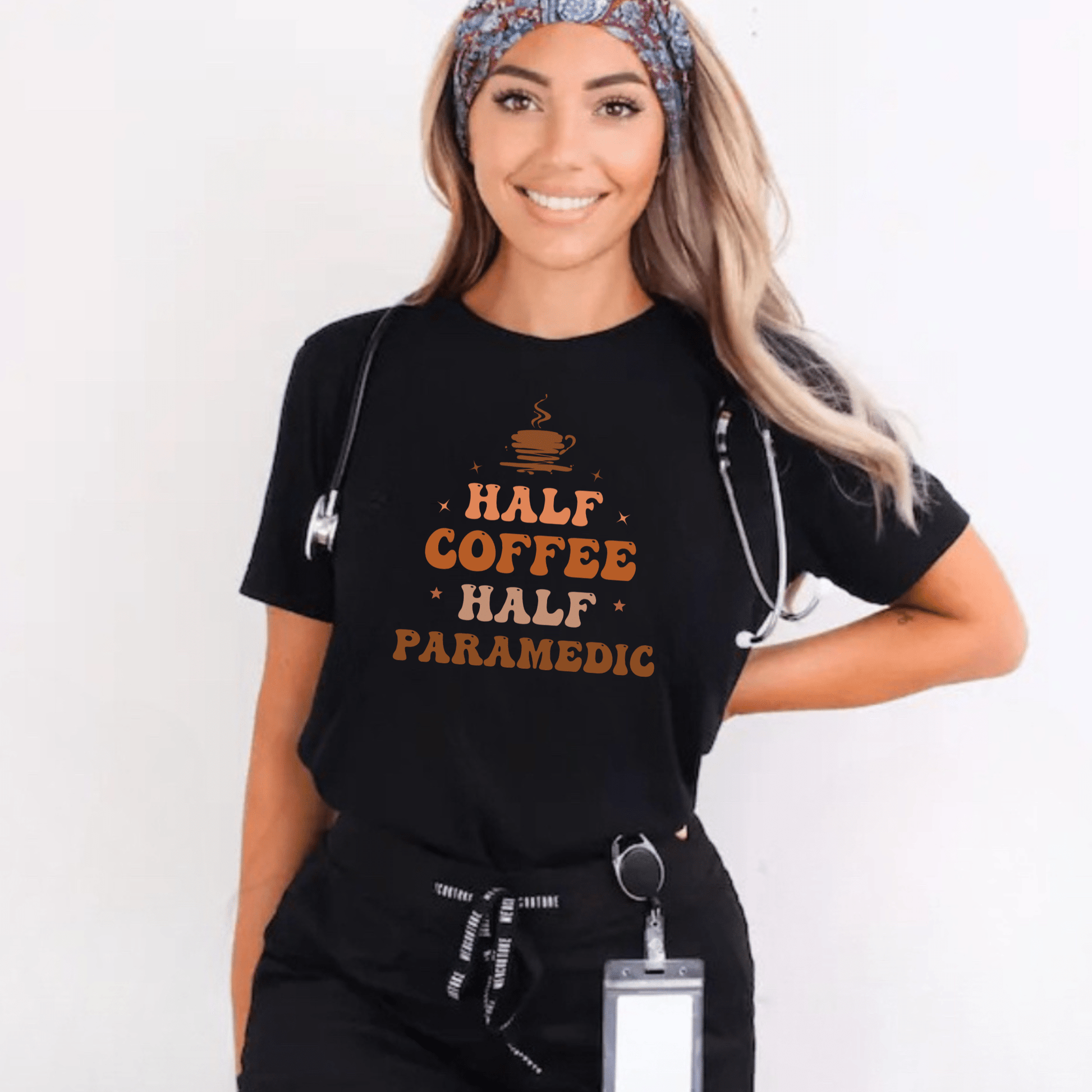 Women’s Half Coffee Half Paramedic T-Shirt – Funny Paramedic Gift Tee Black