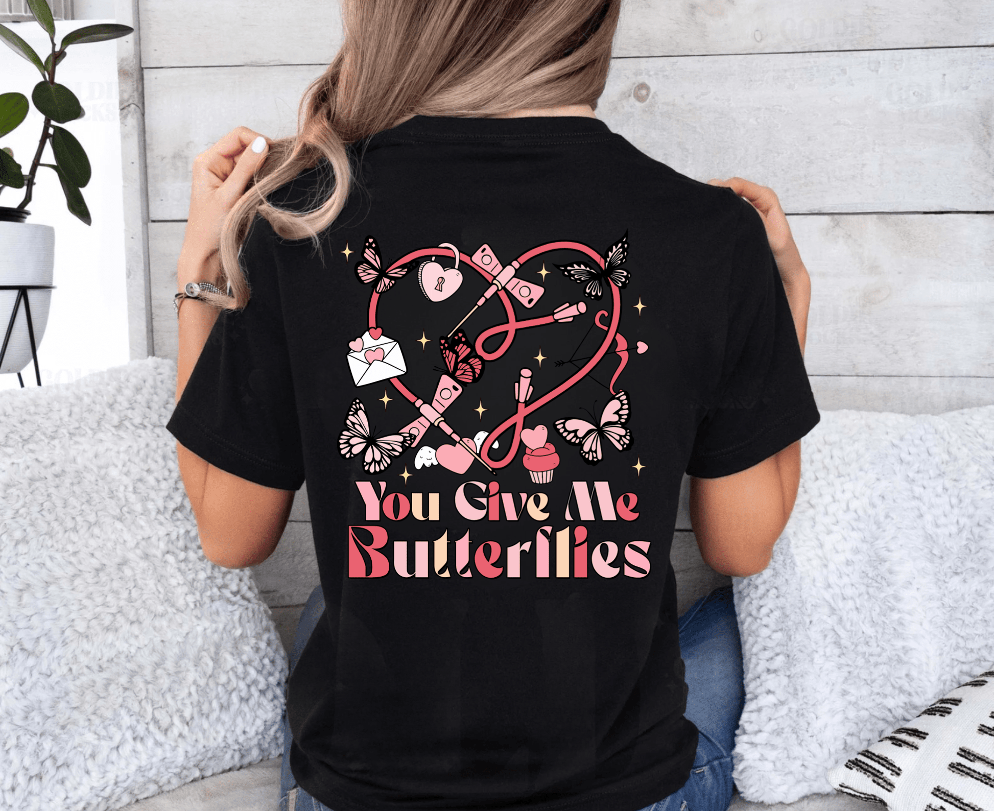 You Give Me Butterflies Valentine’s Day T-Shirt – Sweet & Playful Healthcare Valentine’s Apparel